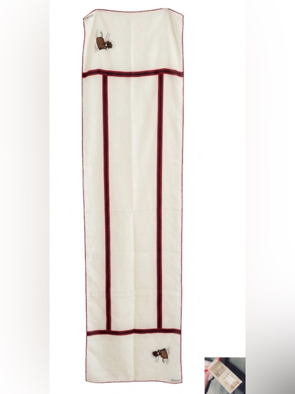 Authentic Archival Vintage Gucci Silk Cashmere Blend Equestrian Scarf Red/Cream